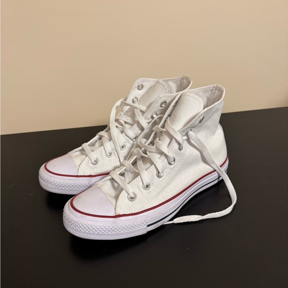 Converse White High-Tops with Red and Blue Details